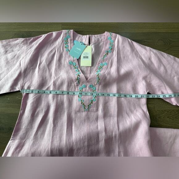 NWT Fanm Mon x Andie Kepez Kaftan Dress Aster Pink 100% Linen Size Medium - Picture 8 of 10